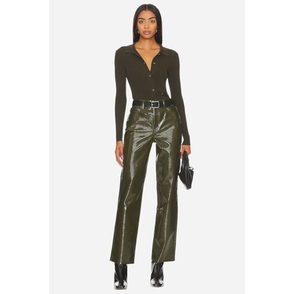 pistola Pants - Pistola Cassie Super High Rise Straight Leg Pant Olive Vinyl NWT 25 Pant Revolve